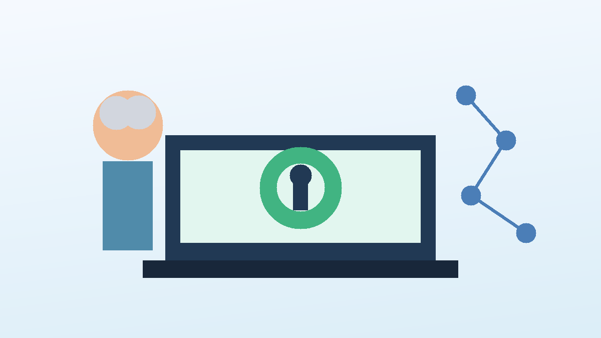 VPN for seniors - older adult using a laptop with simple privacy protection concept