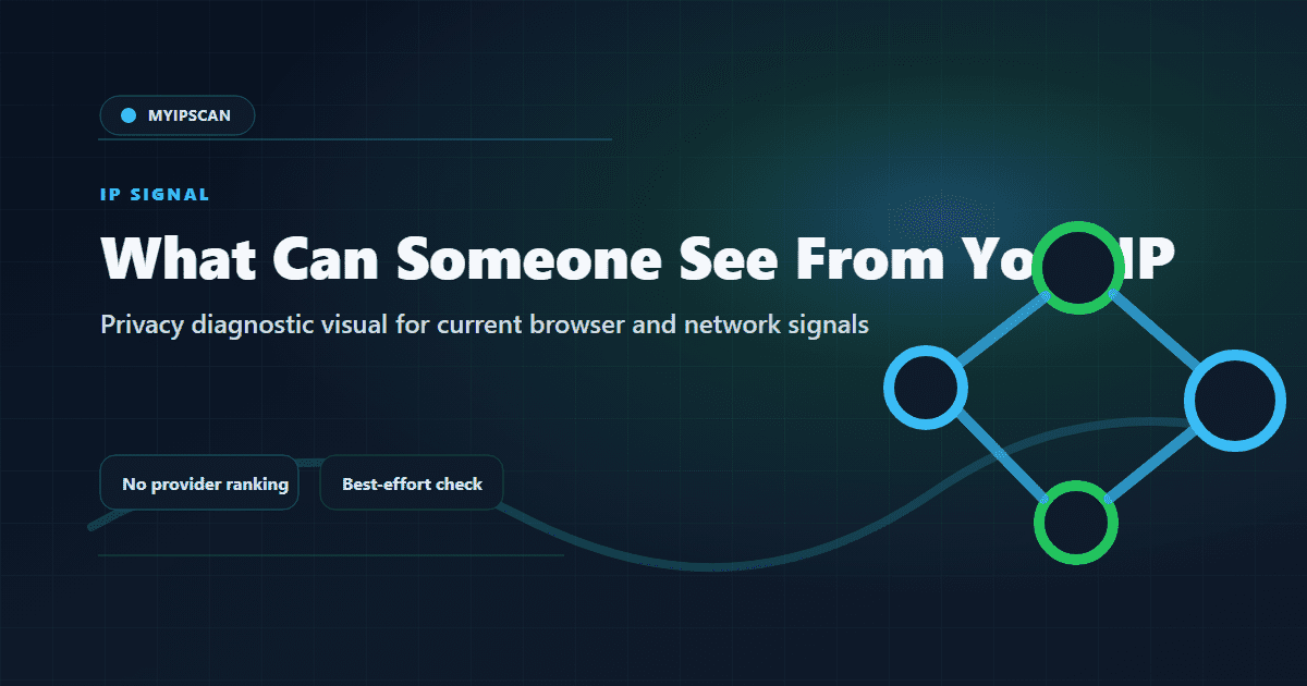 What Can Someone See From Your IP? shown as a MyIPScan privacy diagnostic visualization