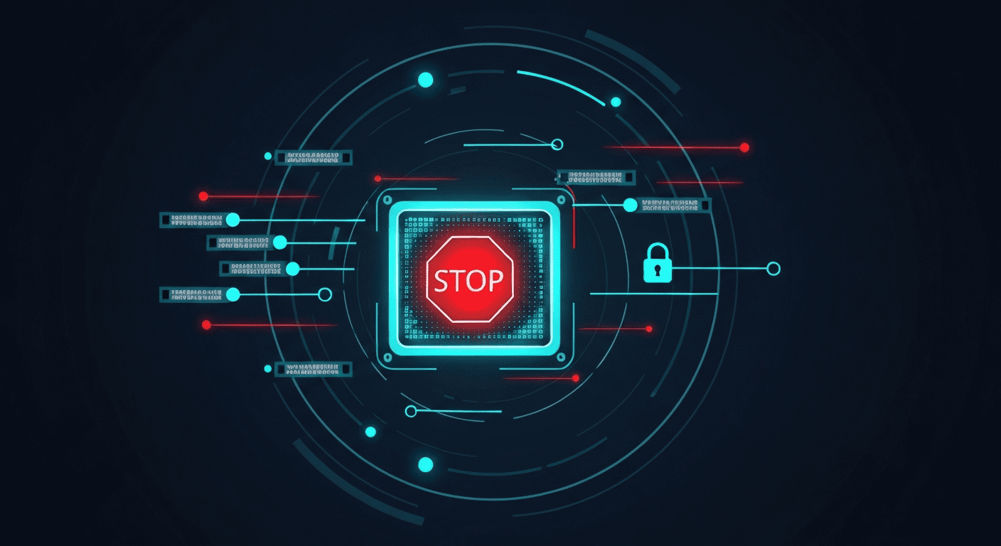 VPN kill switch — digital diagram showing blocked internet traffic when the VPN tunnel drops