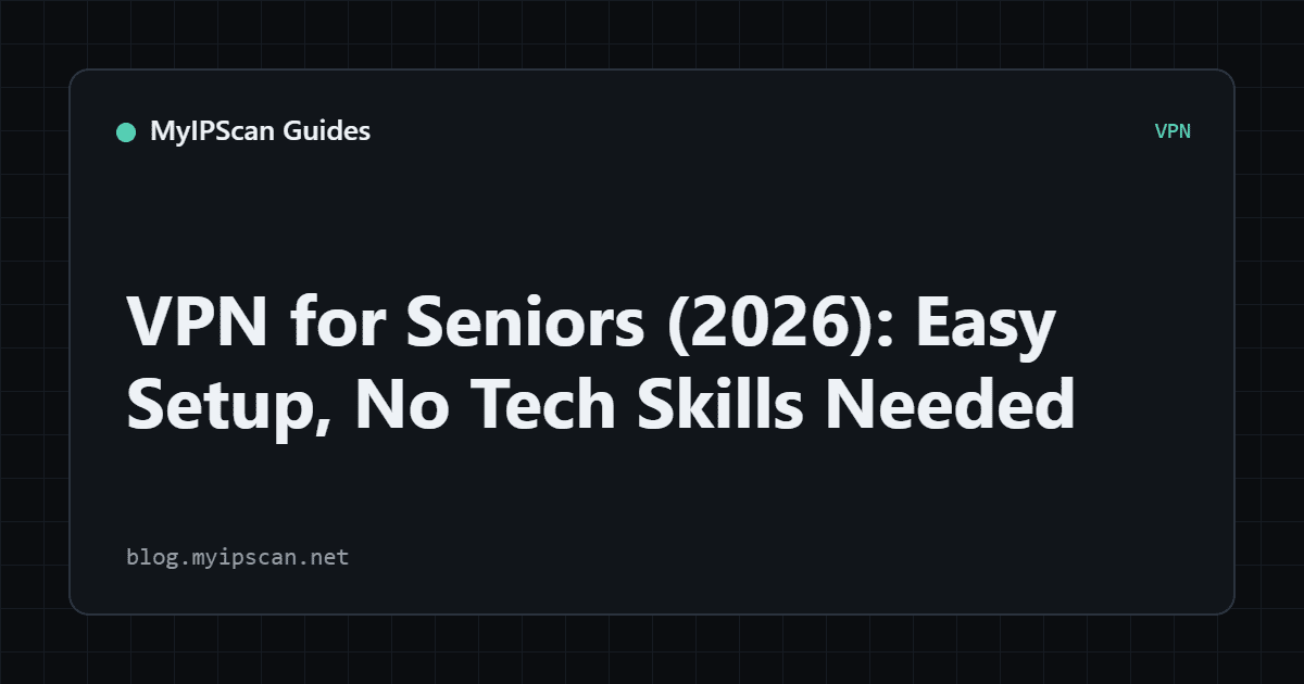 VPN for seniors - older adult using a laptop with simple privacy protection concept